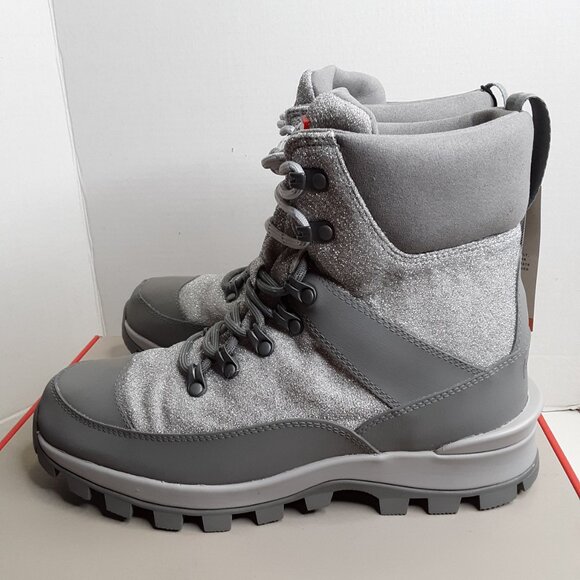 Hunter Commando Glitter Rubber Lug-Sole Snow Boots size 11M Silver/Tundra Gray - Picture 3 of 11